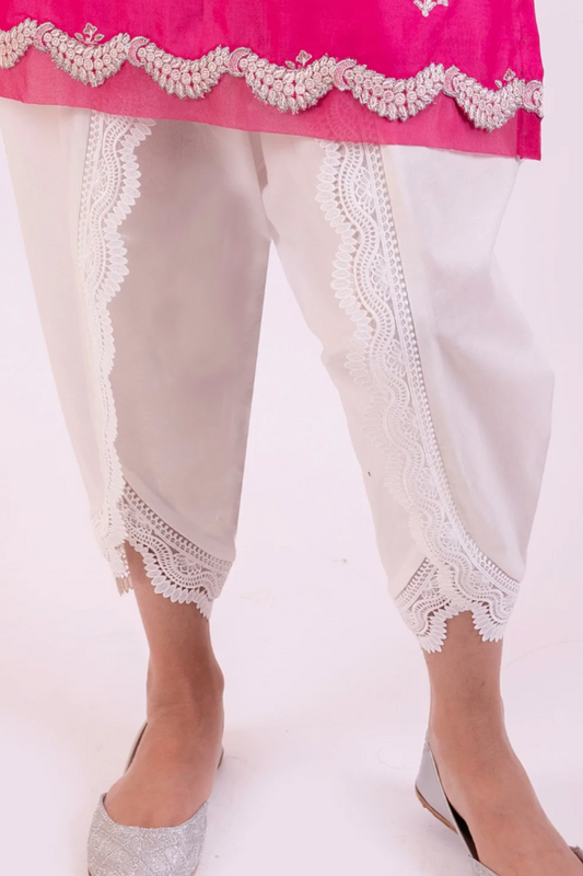 Goergette White Salwar Kameez Kurti Pakistani Designer Embroidered Thread  Work With Chiffon Dupatta Santon Pants Size 38 - Etsy